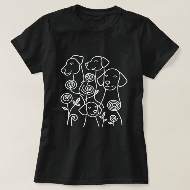 Camiseta Botânica Floral Labrador, Arte de Linha Minimalist (Frente do Design)