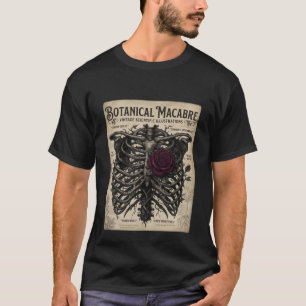 Camiseta Botânica Macabra Rosa Esqueleto Gótico