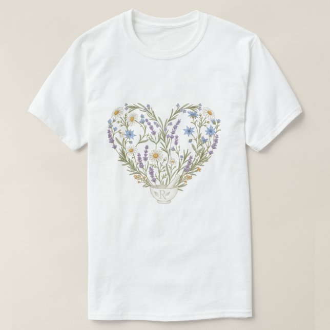 Camiseta Botanical Heart Apothecary Pharmacy Flower  (Frente do Design)