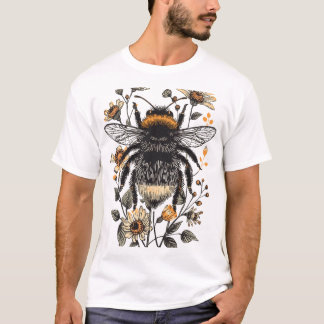 Camiseta Botanical Linocut Bumblebee Design