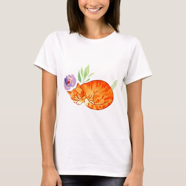 Camiseta Botanical Nap: Watercolor Tabby in Pastel Calm (Frente)