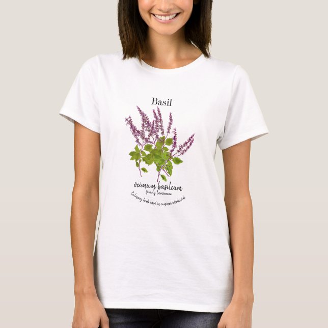 Camiseta Botanical Purple Basil Herb Drawing Text (Frente)
