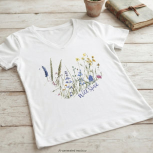 Camiseta Botânico Flor Silvestre Azul Amarelo