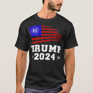 Camiseta Botão da Campanha Retroativa Trump 2024 Re-Eleve P