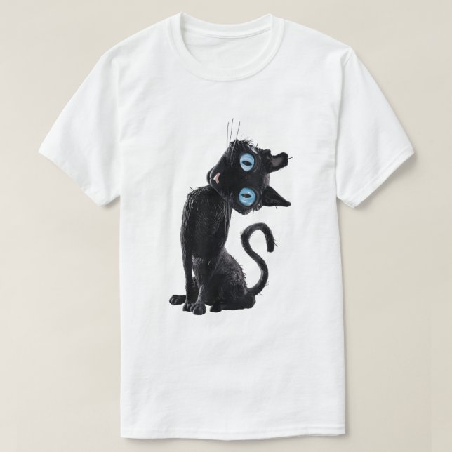 Camiseta Botão de Gato Negro Bonito Olhos de Memória Teto E (Frente do Design)