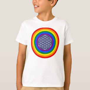 CAMISETA BOTÃO DE PAVILHÃO DA CINTA-CHUVA + FLOR DE VIDA