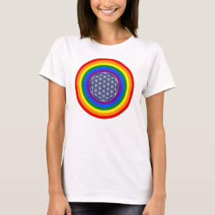 CAMISETA BOTÃO DE PAVILHÃO DA CINTA-CHUVA + FLOR DE VIDA