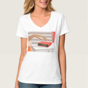 Camiseta Botão de snooze do despertador da mão das mulheres