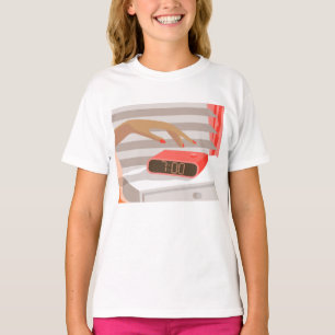 Camiseta Botão de snooze do despertador da mão das mulheres