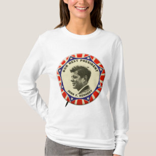 Camiseta Botão do vintage JFK John Kennedy nosso presidente