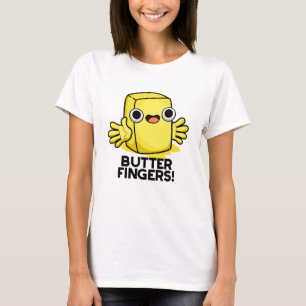 Camiseta Botão dos dedos das mãos Comida da manteiga