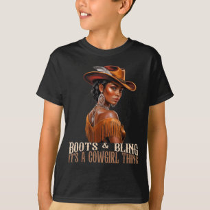 Camiseta Botas &amp; Brilho É Cowgirl Mulheres Africanas Ne