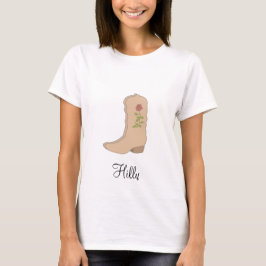 Camiseta Botas Bege Country com Flor