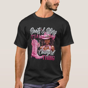 Camiseta Botas & Brilho é uma Coisa de Cowgirl Rosa Preto C