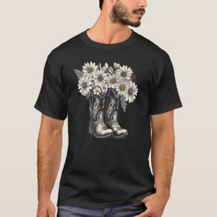Camiseta Botas de Cowboy Daisy Vaqueira Ocidental Rural Faz