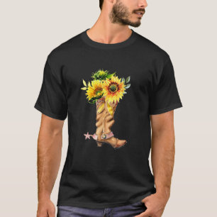 Camiseta Botas De Cowboy De Girassol Para Cowgirl E Summer