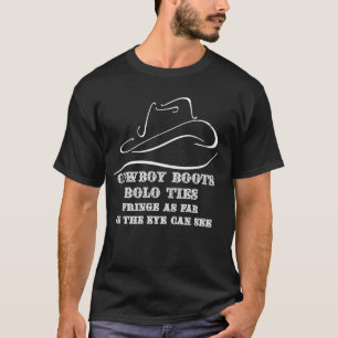 Camiseta Botas de Cowboy Gravatas Bolo Franja até onde a Vi