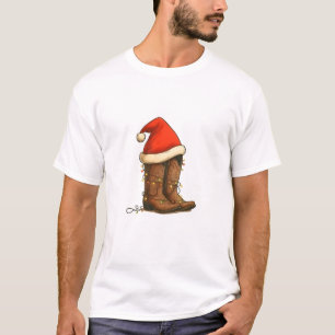 Camiseta Botas de Cowboy Natal Chapéu de Santa Western