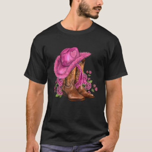Camiseta Botas De Cowboy Ocidentais Chapéu De Cowgirl E Ros