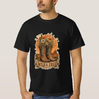 Camiseta Botas de Cowboy Selvagens e Livres Flor do Deserto