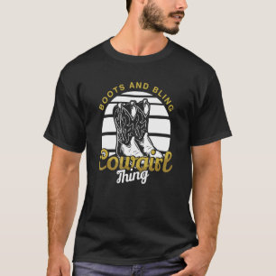 Camiseta Botas de Cowgirl Brilho Flor Amor País Fofo