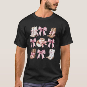 Camiseta Botas De Cowgirl Coquete Com Laços Rosa Estética Y