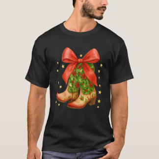 Camiseta Botas de Cowgirl Natal Coquette Laço Ocidental Con