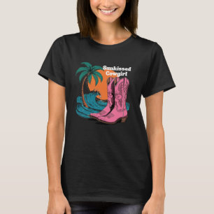 Camiseta Botas de Cowgirl Ondas Praia Sol beijado Cowgirl