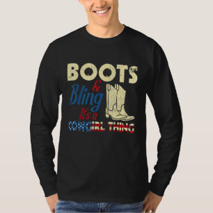 Camiseta Botas de Cowgirl Patriótica Bling Sul Oeste Cou