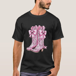 Camiseta Botas de Cowgirl Rosa Bebê Laço Preppy y2k Coquett