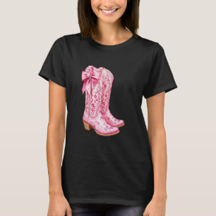 Camiseta Botas de Cowgirl Rosa Bebê Laço Preppy y2k Coquett