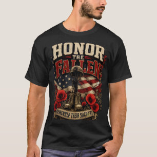 Camiseta Botas de Herói Caído Patriótico Capacete Papoulas 