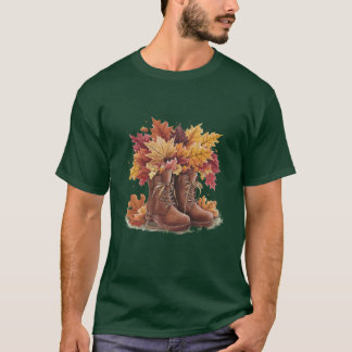 Camiseta Botas de Outono com Folhas de Outono Aconchegante