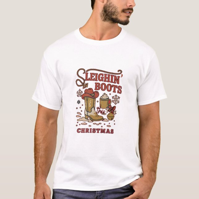 Camiseta Botas De Sono Este Natal Engraçado Cowboy Ocidenta (Frente)