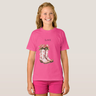 Camiseta Botas Florais Da Moça Rosa Ocidental