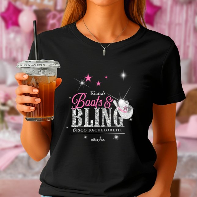 Camiseta Botas 'n Brilho Disco Despedida de Solteira Preta  (Criador carregado)