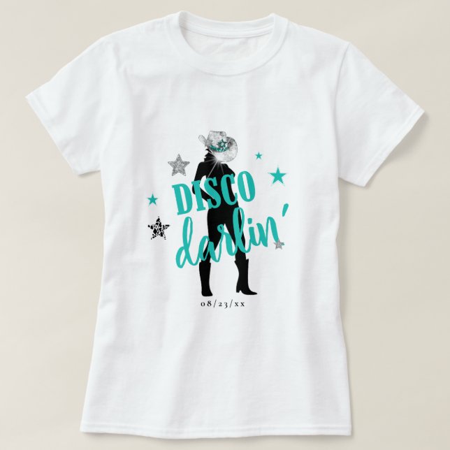 Camiseta Botas 'n Brilho Disco Querida Azul Turquesa ID925  (Frente do Design)