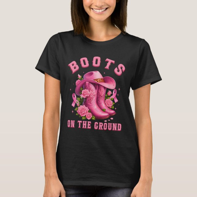 Camiseta Botas Na Consciência Do Cancer Da Moça Rosa-Rosa (Frente)