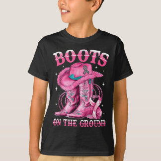 Camiseta Botas No Cancer De Mama Ocidental Da Garota Do Chã