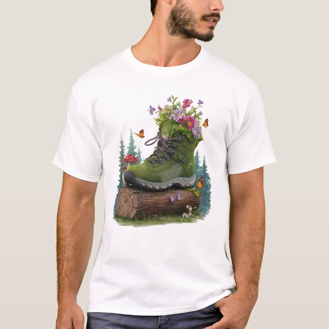 Camiseta Botas para caminhada de flores selvagens (Frente)
