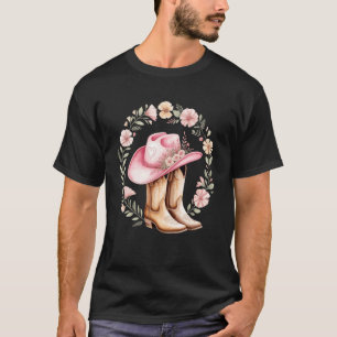 Camiseta Botas Rosa de Vaqueira com Coroa Floral Estilo Wes