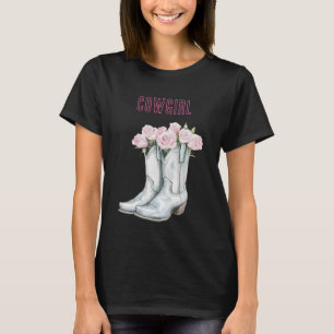 Camiseta Botas Vaqueira Prata Rosas Rosa Bonito
