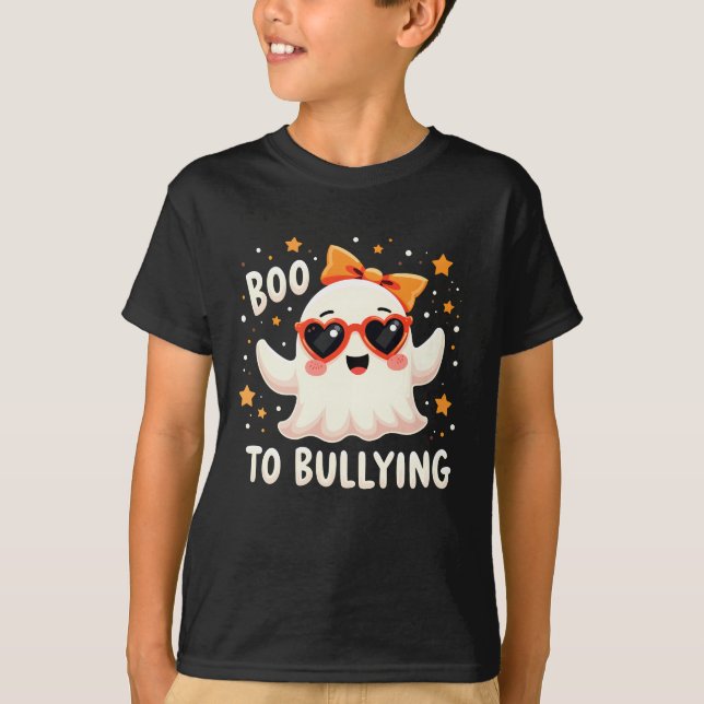 Camiseta Boto para o Dia das Bruxas Contra Bullying Fantasm (Frente)