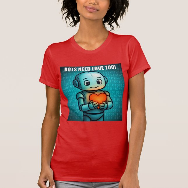 Camiseta Bots Need Love Too - Women's Bright Red (Frente)