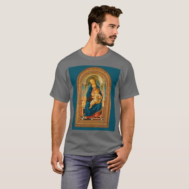 Camiseta Botticelli (1445-1510) Madonna & Criança Enthroned (Frente Completa)