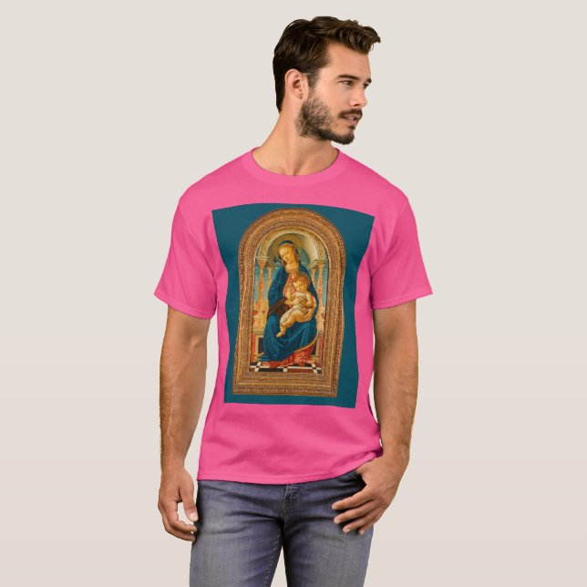 Camiseta Botticelli (1445-1510) Madonna & Criança Enthroned (Frente Completa)