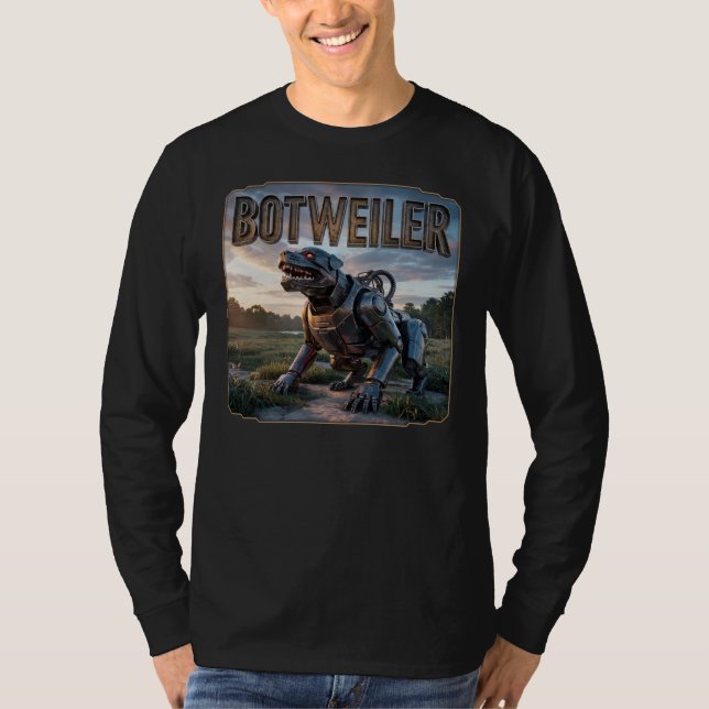 Camiseta Botweiler Fotográfico – Rottweiler Robô Engraçado (Frente)