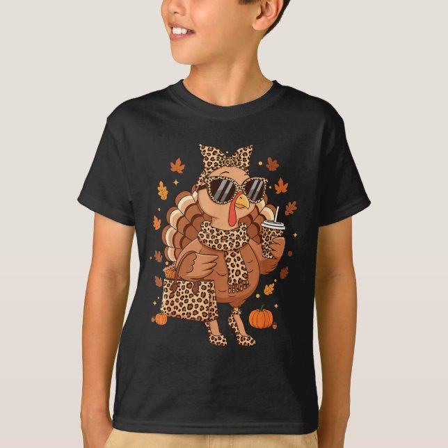Camiseta Boujee Turkey Leopard Preppy Fall Thanksgiving Pum (Frente)