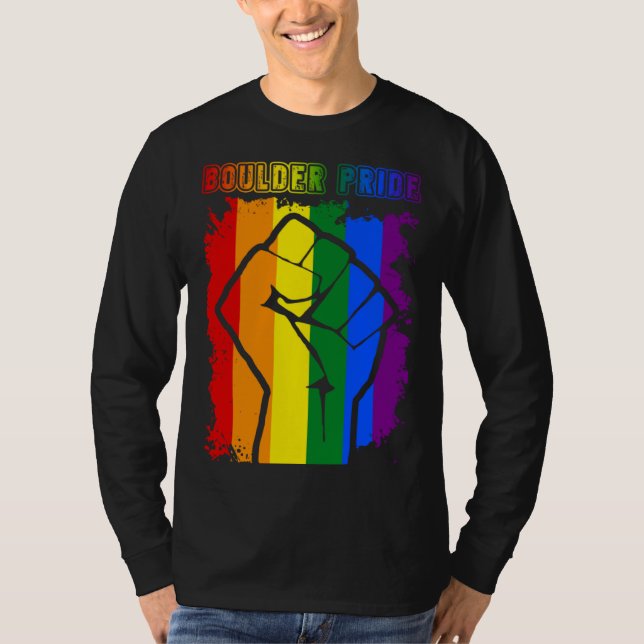 Camiseta Boulder LGBT Pride Month LGBTQ Rainbow Flag Gay Le (Frente)