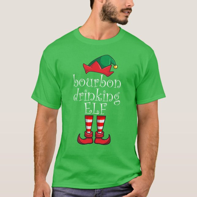 Camiseta Bourbon Drinking Elf Family Christmas Pajama (Frente)